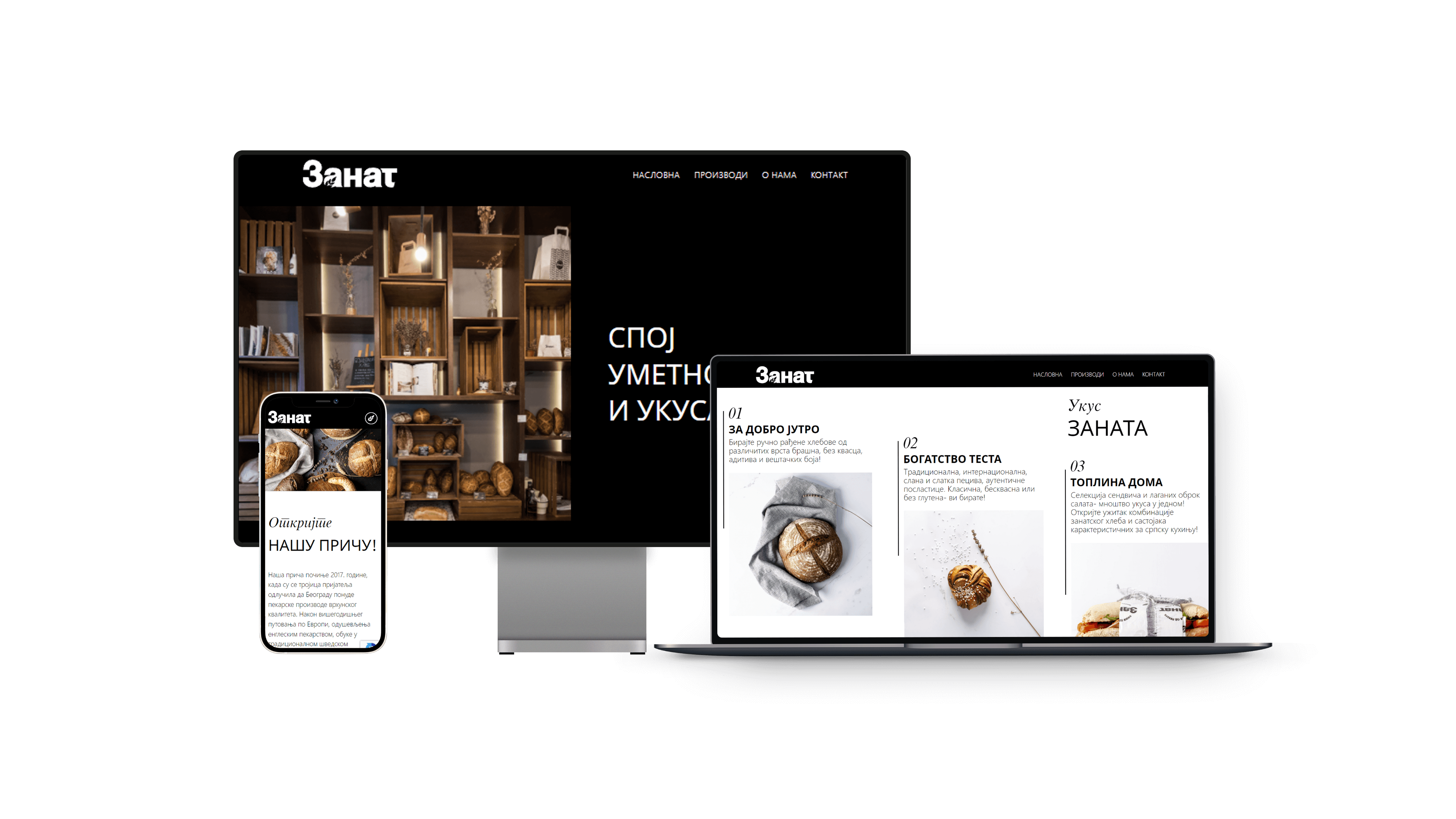 Responsive design mockup displaying a client's customized website on showcasing tailored content relevant to the client's brand and products.