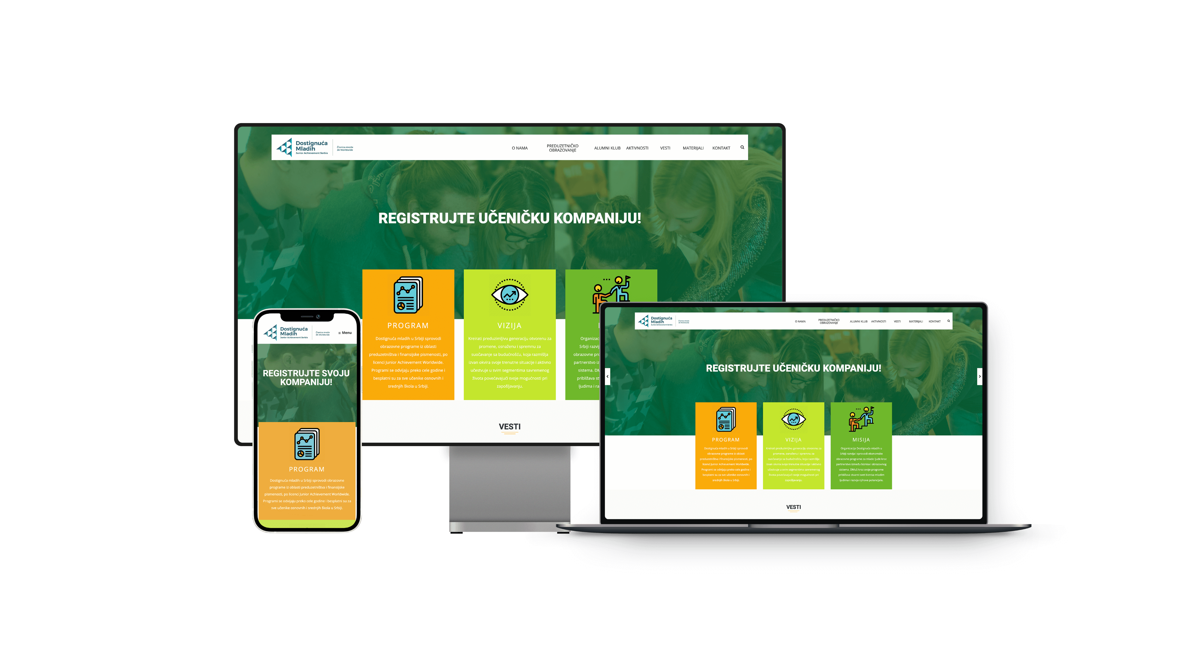 Responsive design mockup displaying a client's customized website on showcasing tailored content relevant to the client's brand and products.