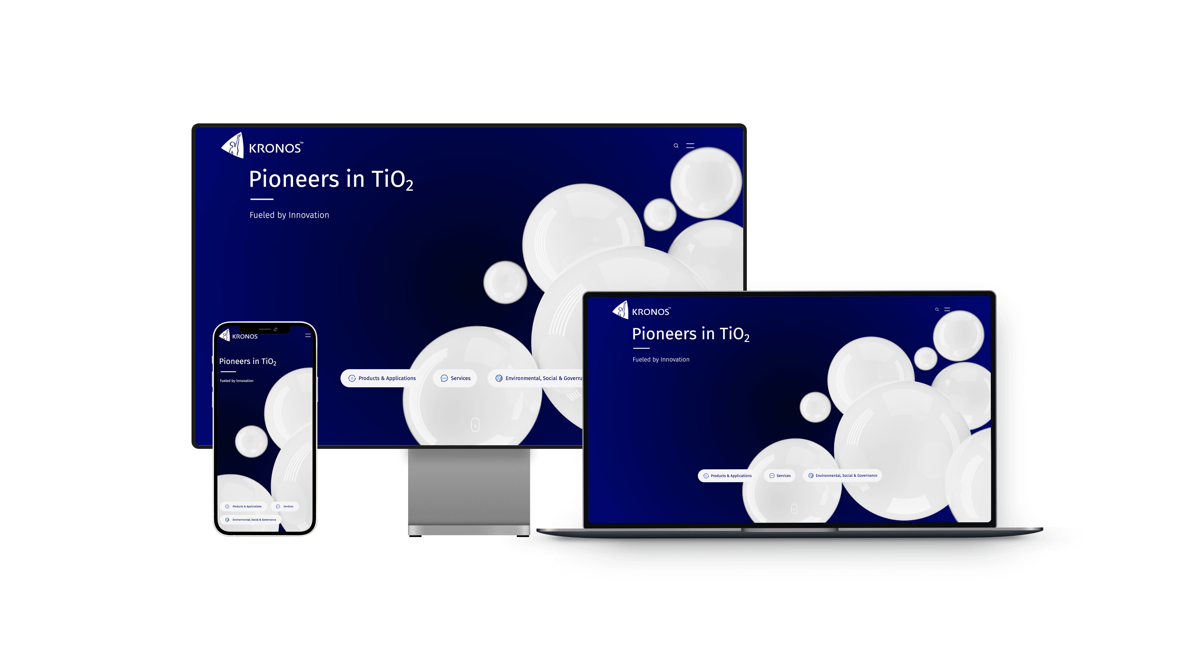 Responsive design mockup displaying a client's customized website on showcasing tailored content relevant to the client's brand and products.